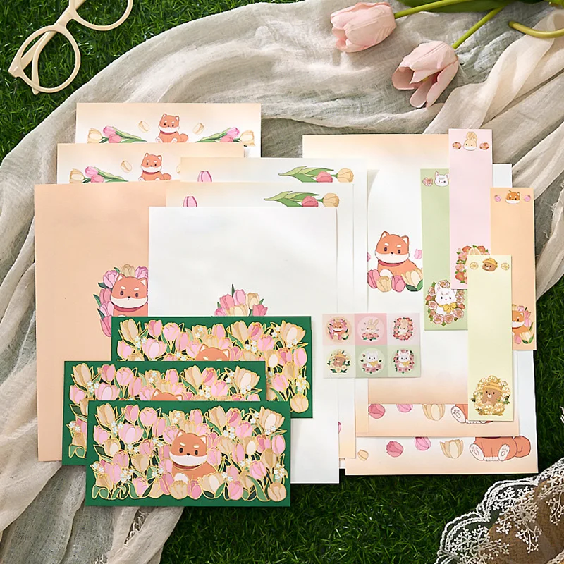 Kraft Paper Envelopes Mini Envelopes 22pcs/Set Lovely Garden Envelopes Kawaii Letter Pads Cute Bookmarks Korean Stationery Wedding Party Postcards Cover Stickers