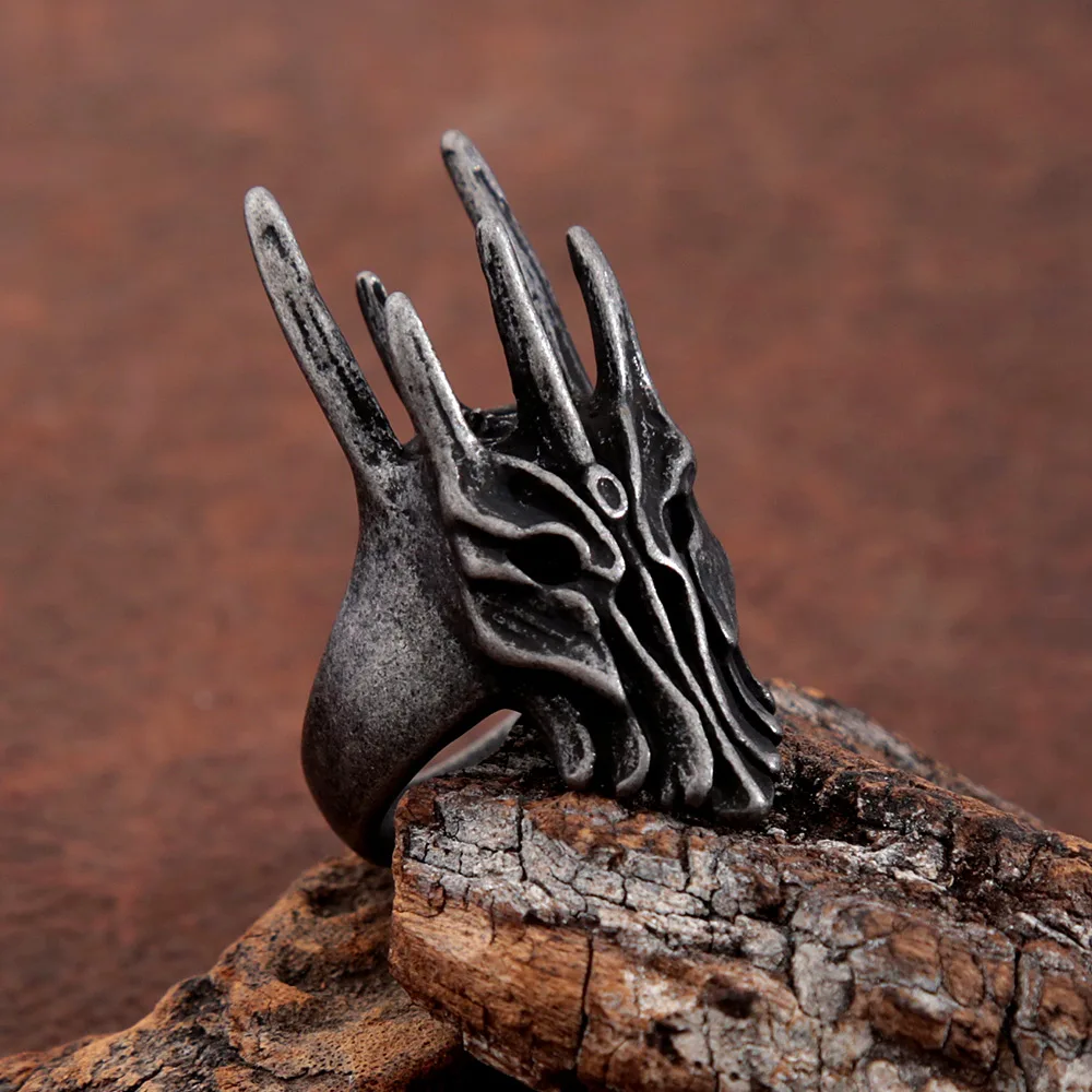 Vintage Black Helm of Sauron Stainless Steel Ring for Men Punk Gothic Dragon Rings for Men Birthday Party Jewelry Dropshipping