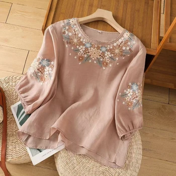 Cotton and Linen Literary Embroidery Top 1