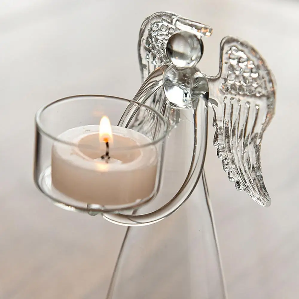 Description Picture 5 of itemClear Glass Candle Holder Creative Angel Candlestick Holder Tea Light Stand For Wedding Party Christmas Dining Table Decoration