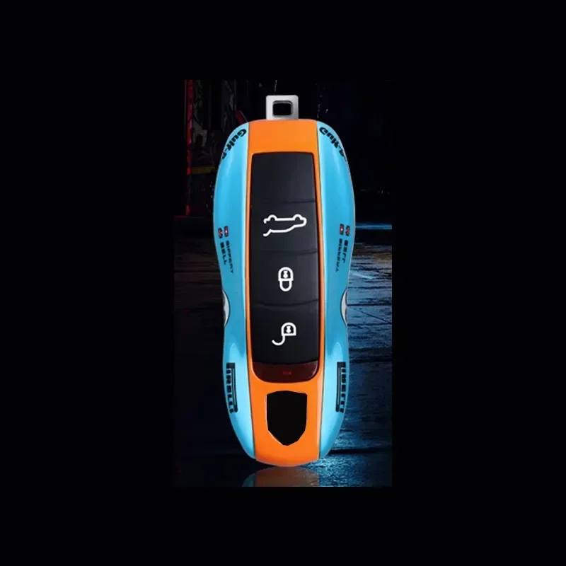 Key Case Cover Key Case #20 Gulf Memorial Version Porsche Macan Cayenne 718 Paramera 911 Modified Car Key Case Cover Fob Keychain Accessories