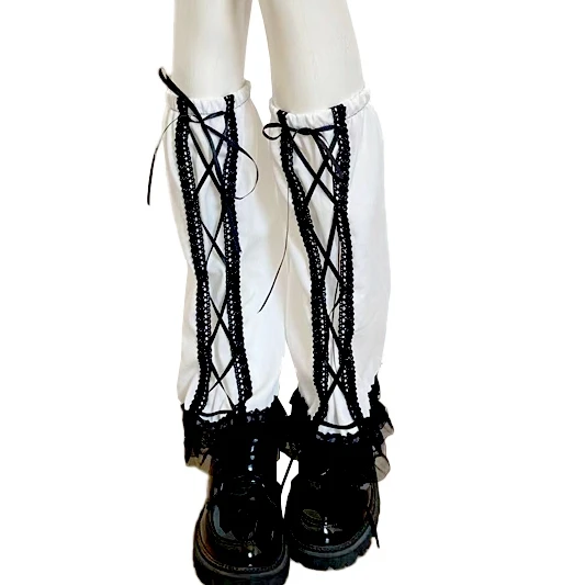 Gothic Style Lace Rope Bunching Stockings Japanese Jk lolita Mid-Calf Punk Foot Sock Street Fashion Personality Leg Warmer