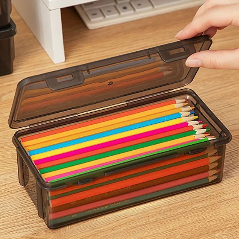 1pc Transparent Pencil Case Box Large-capacity Stackable Storage Box Office School Pencil Case Supplies Pencil Storage