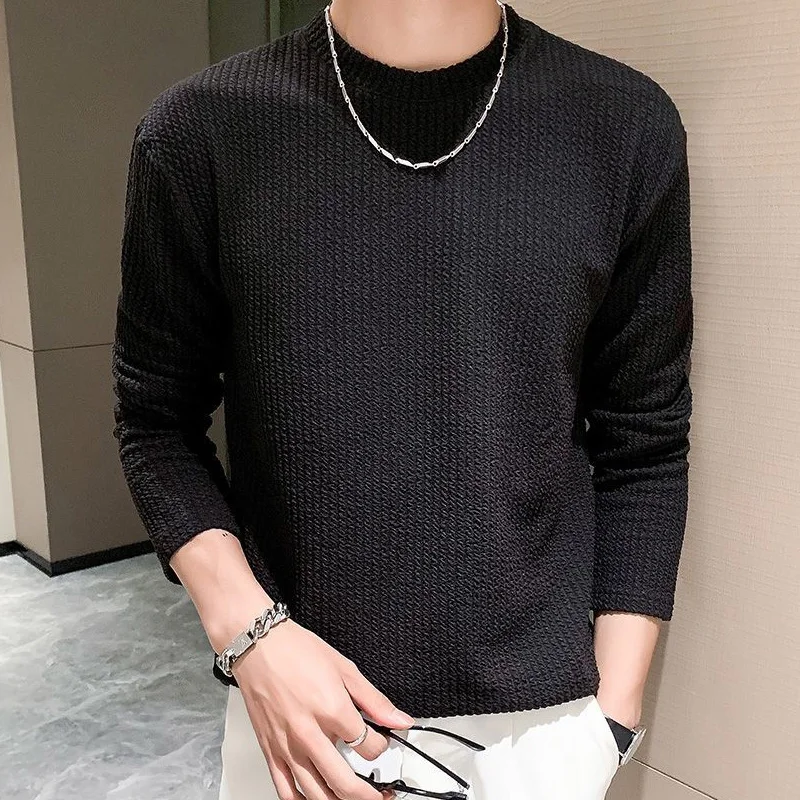 Spring Autumn New Solid Color Fashion Long Sleeve Sweatshirts Man High Street Casual Loose Waffler Pullovers Comfortable Tops