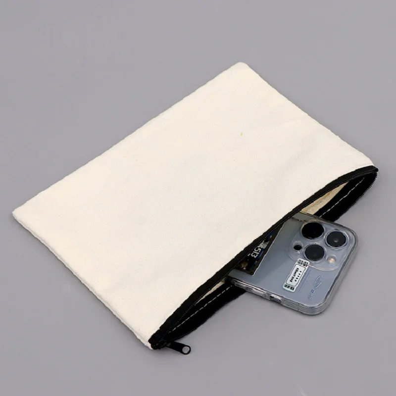 학생 학교 캔버스 지퍼 보관 가방, DIY 블랭크 공예, 연필용 화장품 코튼 파우치, 21x13cm, 3/5 개/로트