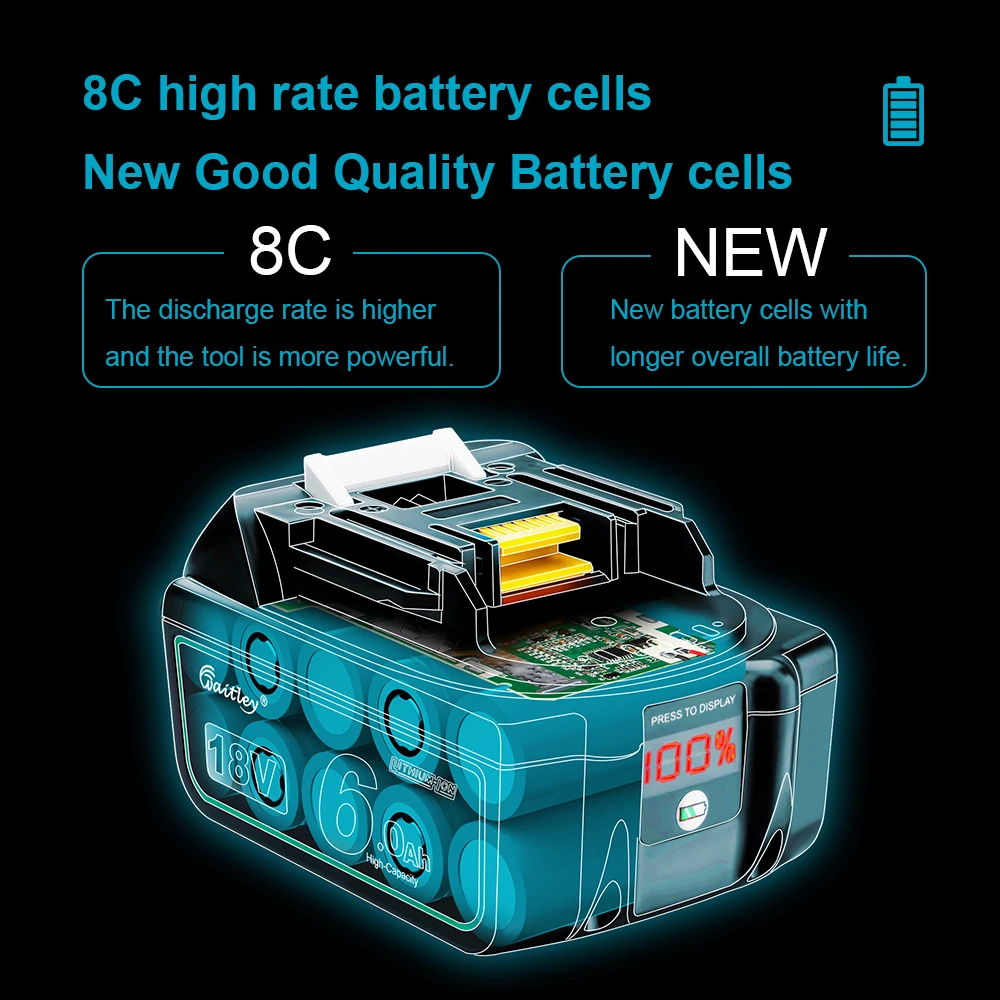 Waitley 18v Rechargeable Li-ion Battery For Makita Power, 57% OFF