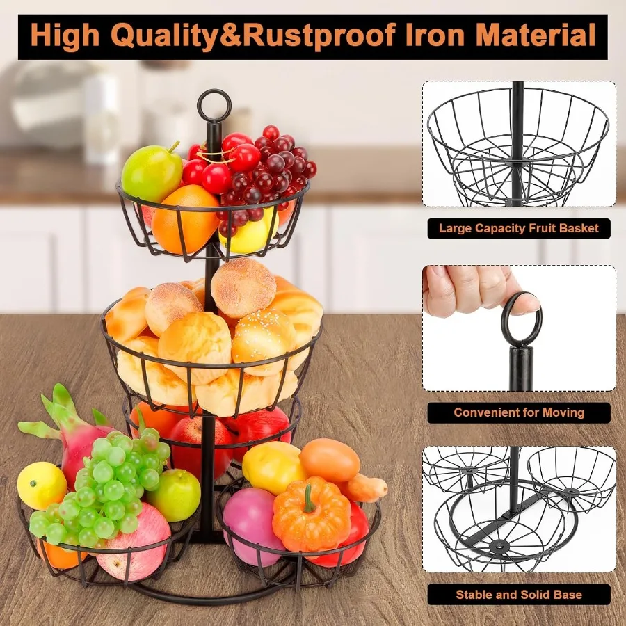 Livabber Fruit Basket Bowl Metal Fruit Vegetable Storage Basket for Kitchen Counter Large Capacity Vegetable Holder Rack Detach