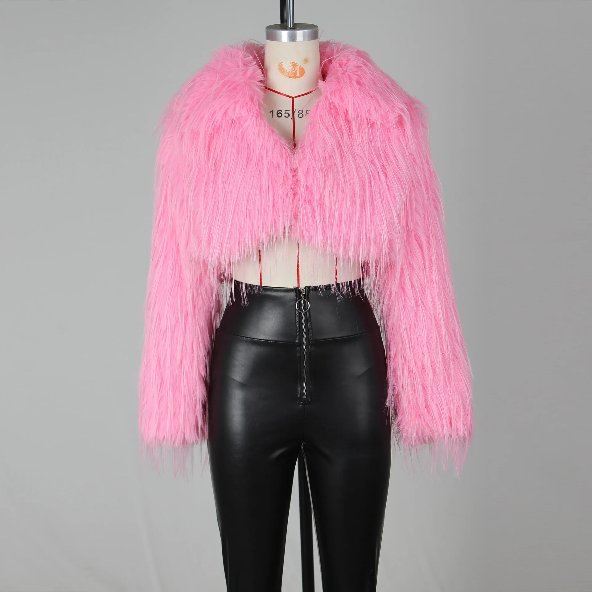 Women Winter Spring Faux Fur Turn-down Collar Long Sleeve Cropped Coat 2024 New INS Fashion Street Solid Outerwear Jackets