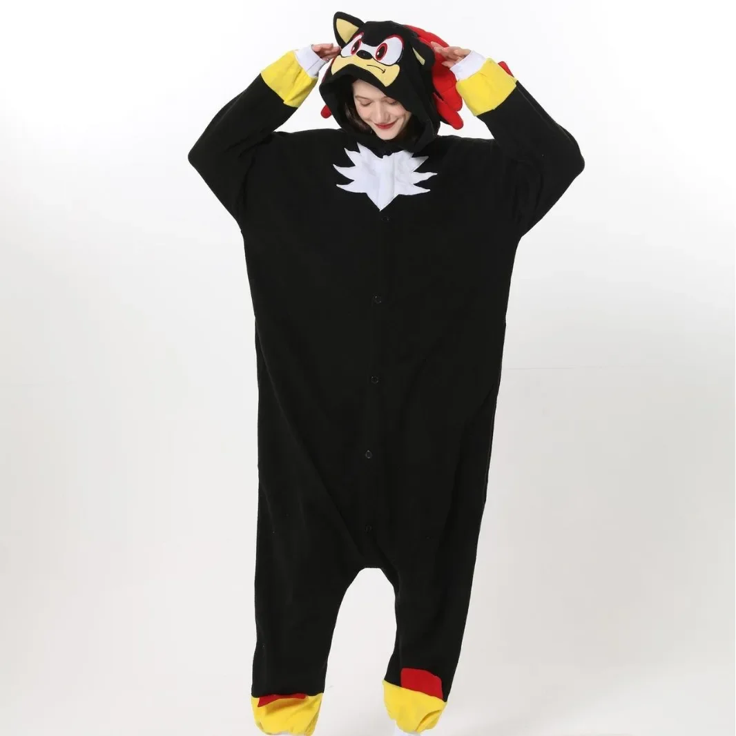 Warm Home Clothes 2025 Autumn Winter Plush Cartoon Sonic Long Sleeve Sleepwear One-Piece Suit for Men And Women