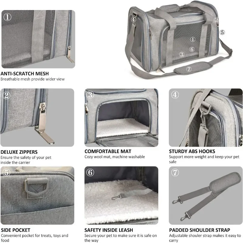 Large Capacity Cat Carrier Bag, Adjustable Strap, Pet Carrying Handbag, Collapsible Shoulder Bag for Outdoor Travel