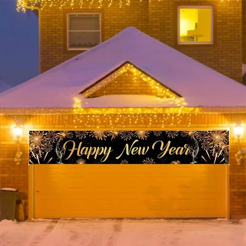 

2024 с Новым Годом Украшения Баннер с аккуратными краями из ткани черный золотой Новогодний подвесной баннер для фотографий