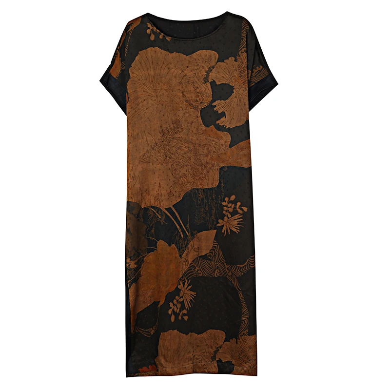 

Платье женское тонкое с коротким рукавом, круглым вырезом и принтом