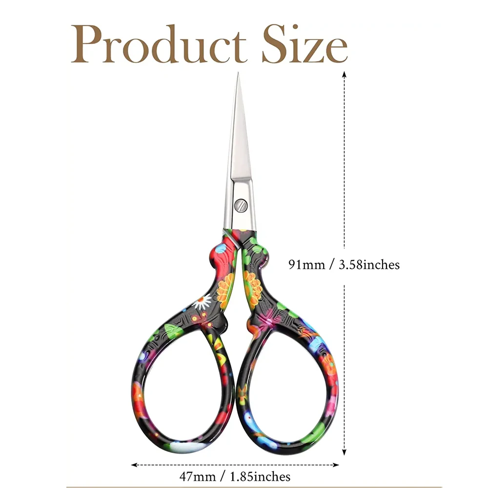 Stainless Steel Embroidery Scissors Small Cross Stitch Gold Scissors Flower  Printed Scissors for Needlework Artwork Sewing Tools