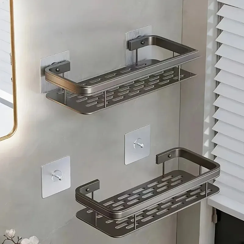Mensola portaoggetti da bagno senza foratura, scaffale angolare a parete, portaoggetti per doccia, organizer per shampoo, accessori da bagno - immagine 2