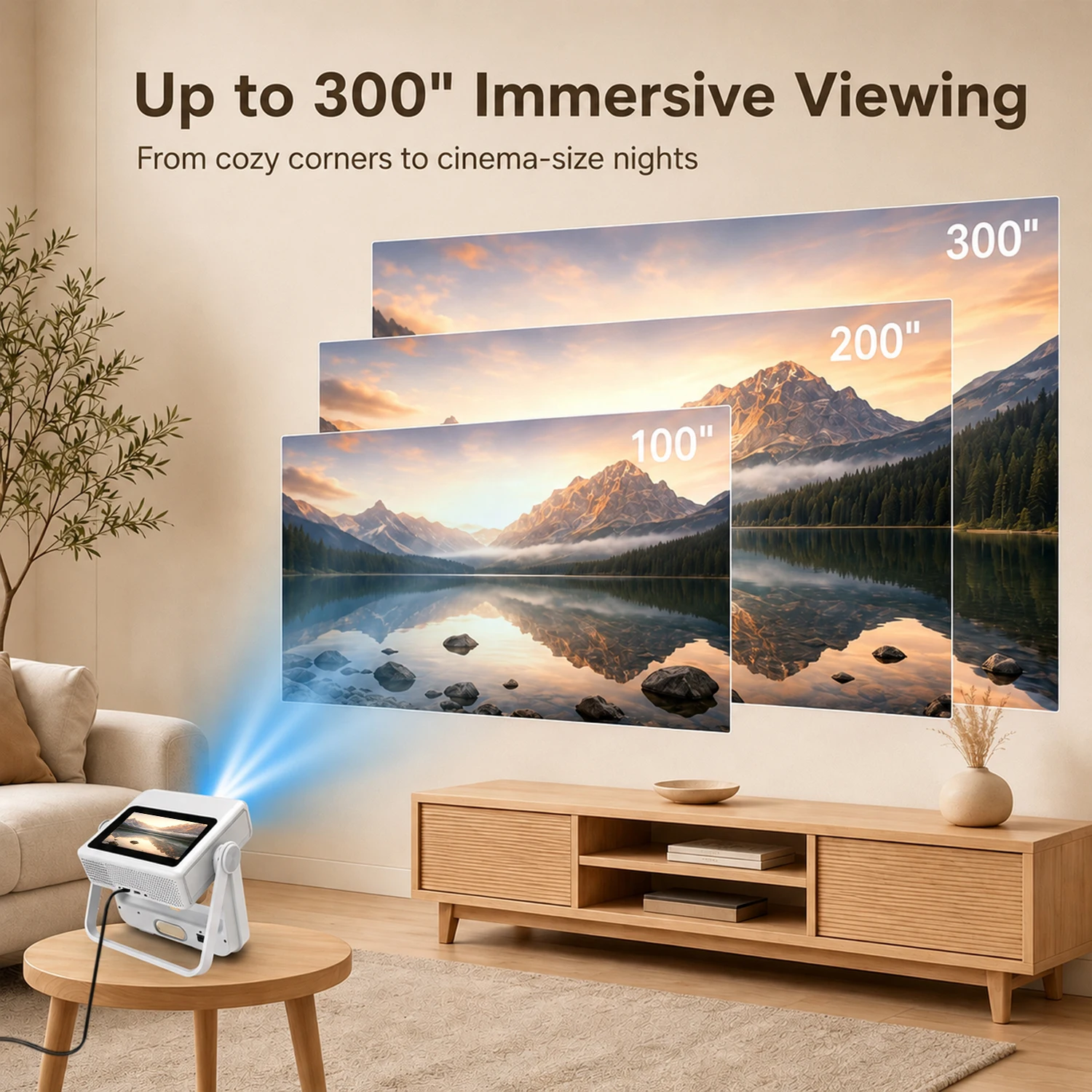 3-in-1 안드로이드 12 프로젝터 7인치 1080P 4K 자동 초점 180도 ° 회전식 천장 시네마 HDMI USB BT5.0 WiFi
