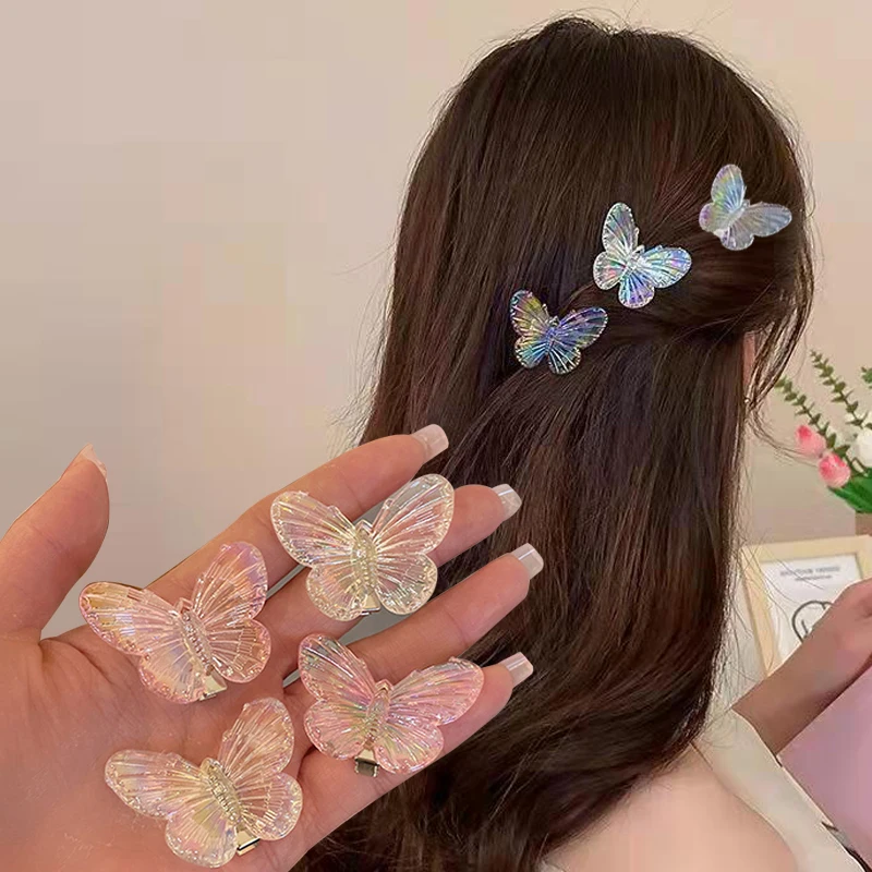 

5pcs Transparent Butterfly Pink Clips Hairpins for Women Elegant Fairy Headdress Barrettes Girls DIY Headband Hair Accessories
