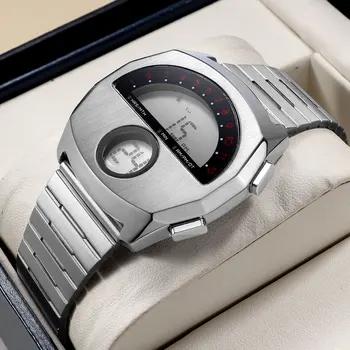 Orologio Digitale da Uomo con Cinturino in Acciaio Inossidabile, Display Doppio, Sveglia, Impermeabile, Orologio Sportivo per Uso Quotidiano
