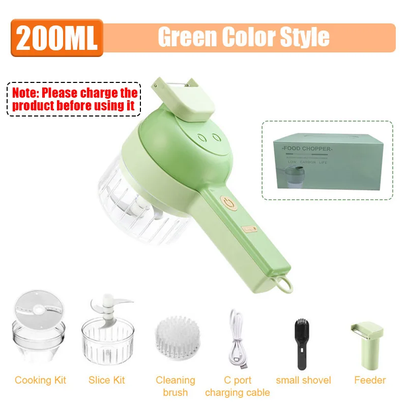 AllStyleByPatel Smart Gadgets [4 in 1] Electric Slicer and Cutter Vegetable  Chopper Hand-held Food Processor Portable (Green)