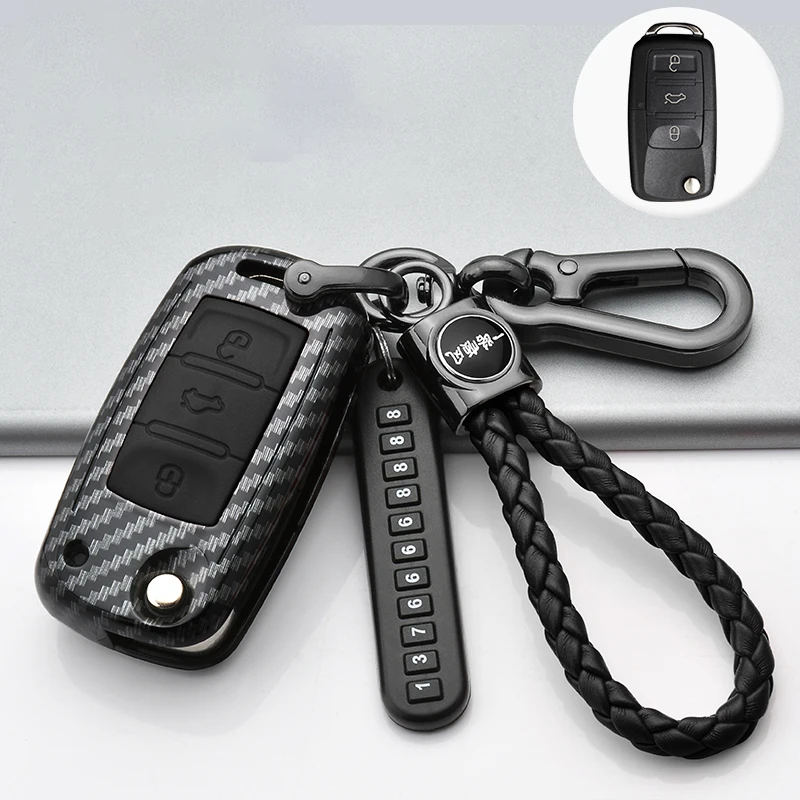 Carbon Fiber ABS Car Key Cover Case - Sleek and Durable Design