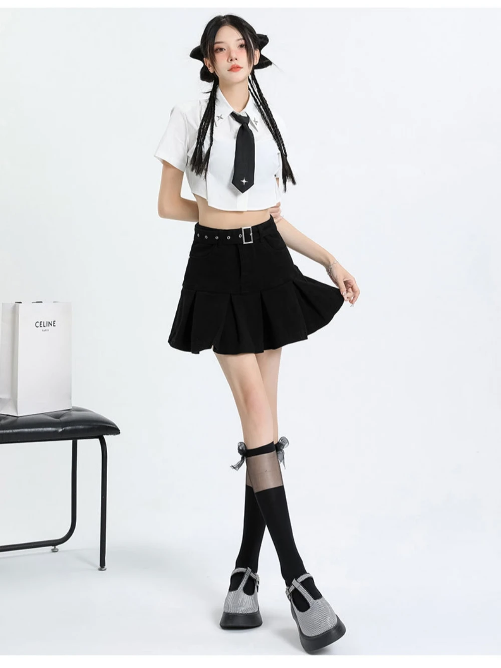 

Summer Women's Denim Short Skirt A Line High Waist Slimming Retro Comfortable Casual Lady Pleated Dress Over Buttocks
