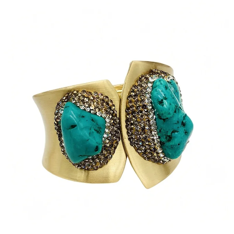 Turquoise Wide Edged Large Bracelet High-end Rough Crystal
