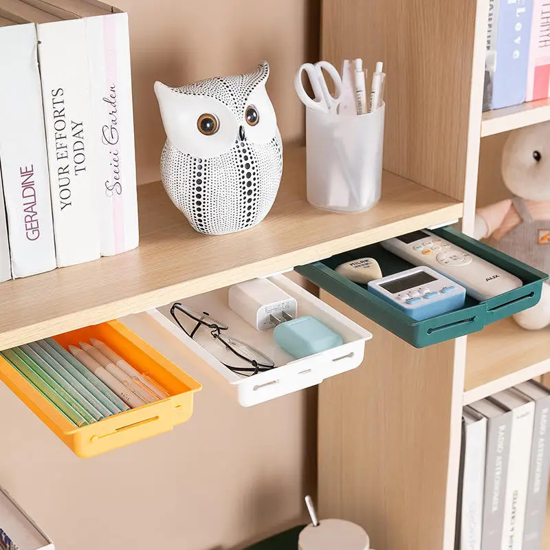 Self Stick Pencil Tray Desk Table Storage Drawer Organizer Under Desk Stand Self-Adhesive Under-Drawer Stationery Storage