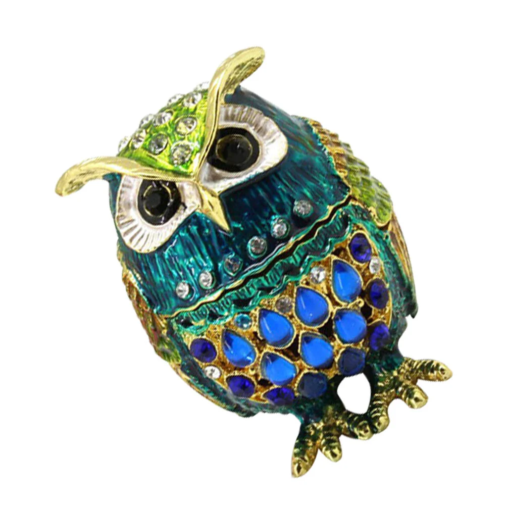 

Owl Metal Jewelry Box Statue Ornament Vintage