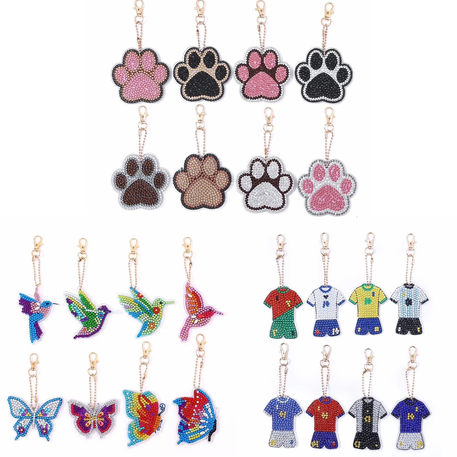 8Pcs/Set DIY Butterfly Diamond Painting Keychains Kits Double Sided Crystal Rhinestones Paw Diamond Art Keychains Adults