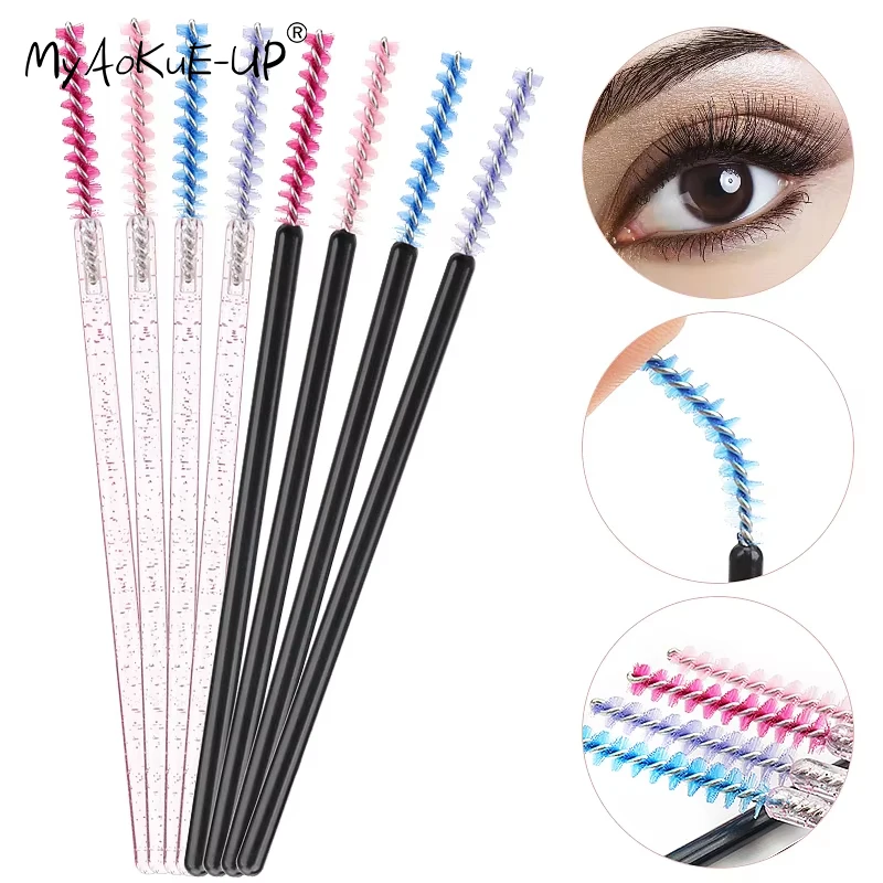 Makeup Eyelash Brushes 50Pcs Disposable Crystal Eyebrow brush Diamond Handle Mascara Wand Applicator Lashes Extension Tools