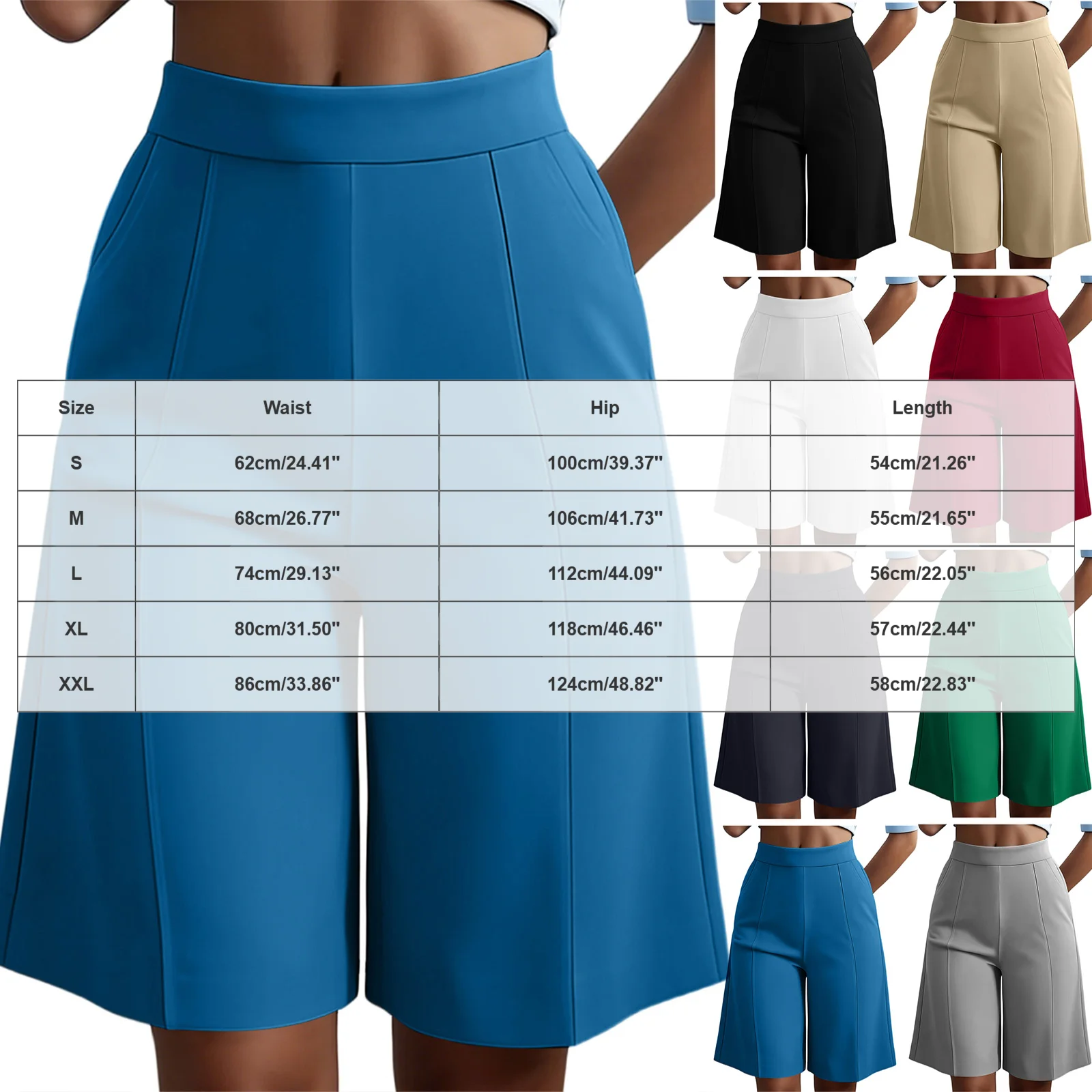 Summer New Work Straight Shorts Women's Workwear High Waist Solid Casual Knee Length Pants Office Lady Classic Loose Shorts