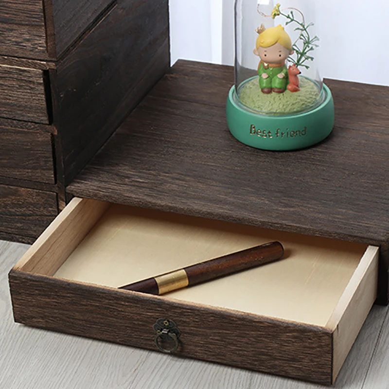 Wood Large Desktop Storage Box Jewelry Drawer Retro Tea Box Multi Layer Jewelry Storage Box Case Earrings Display Decor Gift