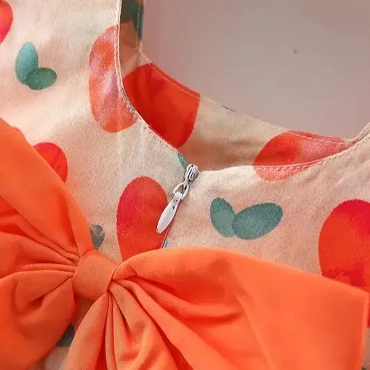 Girls Dress Summer Cute Short Sleeved Cotton Korean Back Bow Suitable for 0-3 Year Old Babies
