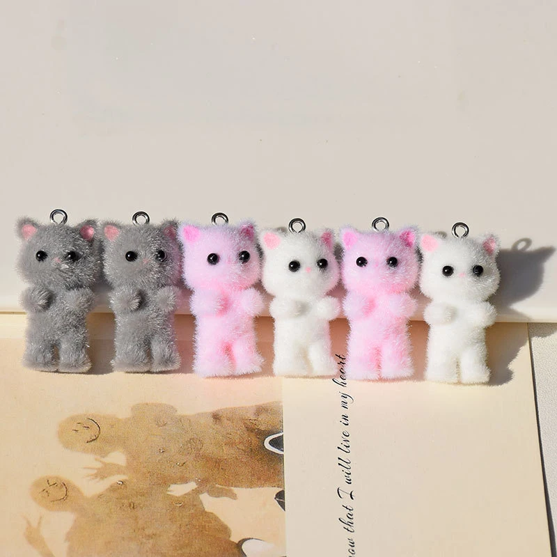 

Flocking Animals Cartoon Cats Shape Resin Dolls Beads Pendant Diy Jewelry Earring Garment Keychain Pendant Accessories