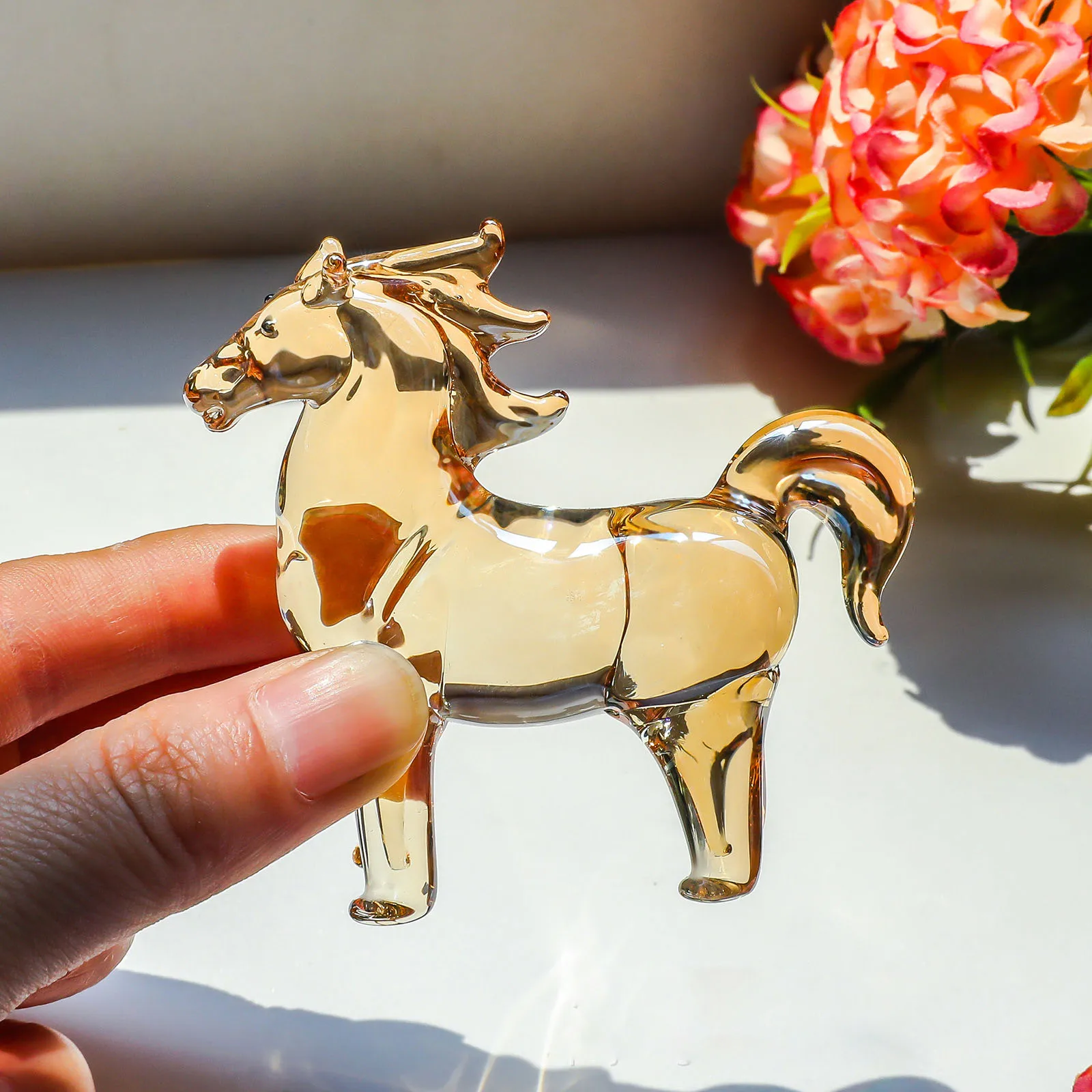 Colorful Crystal Horse Statue - Artistic Glass Ornament for Home and Office Decor
