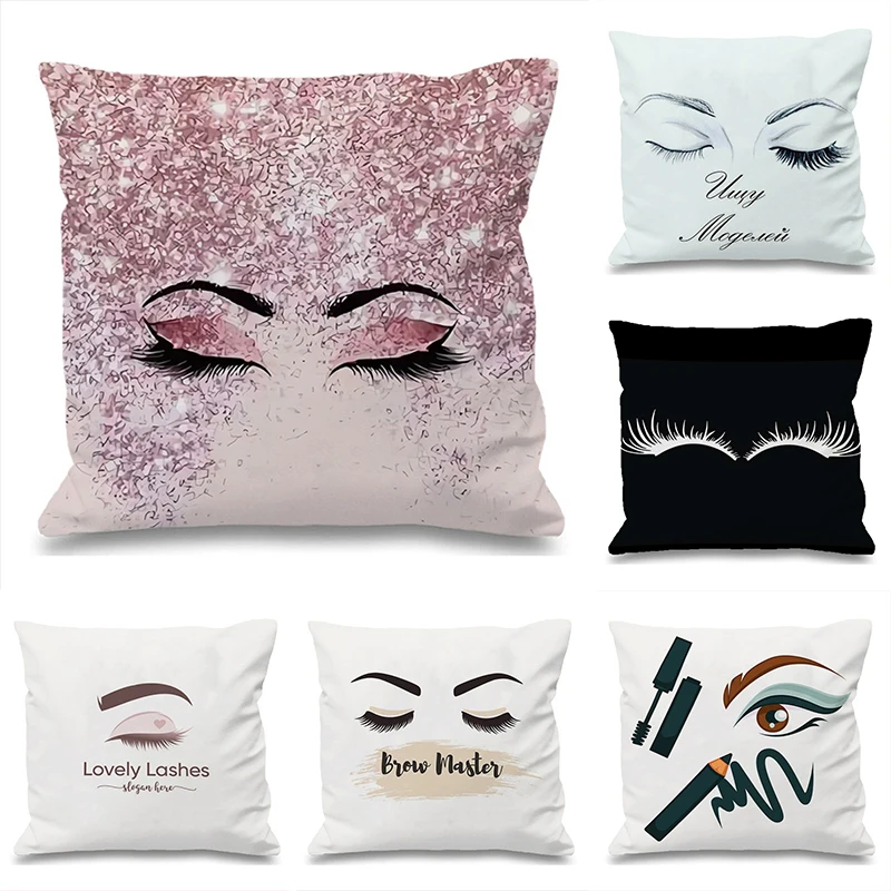 

Personalized Eyelash Pillow Cover Pillowcase 45x45 Cushions Covers for Bed Pillows Decor Home Short Plush Cushion Decorative