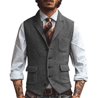 Hommes Gilet marron chevrons affaires Gilet veste décontracté mince pour mariage marié Banquet Gilet Gilet 4