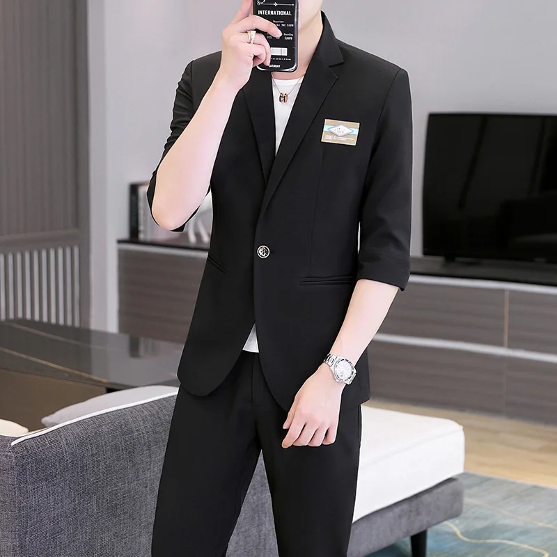 summer Korean slim short sleeve small suit thin casual men British seven-point sleeve mid-sleeve suit men