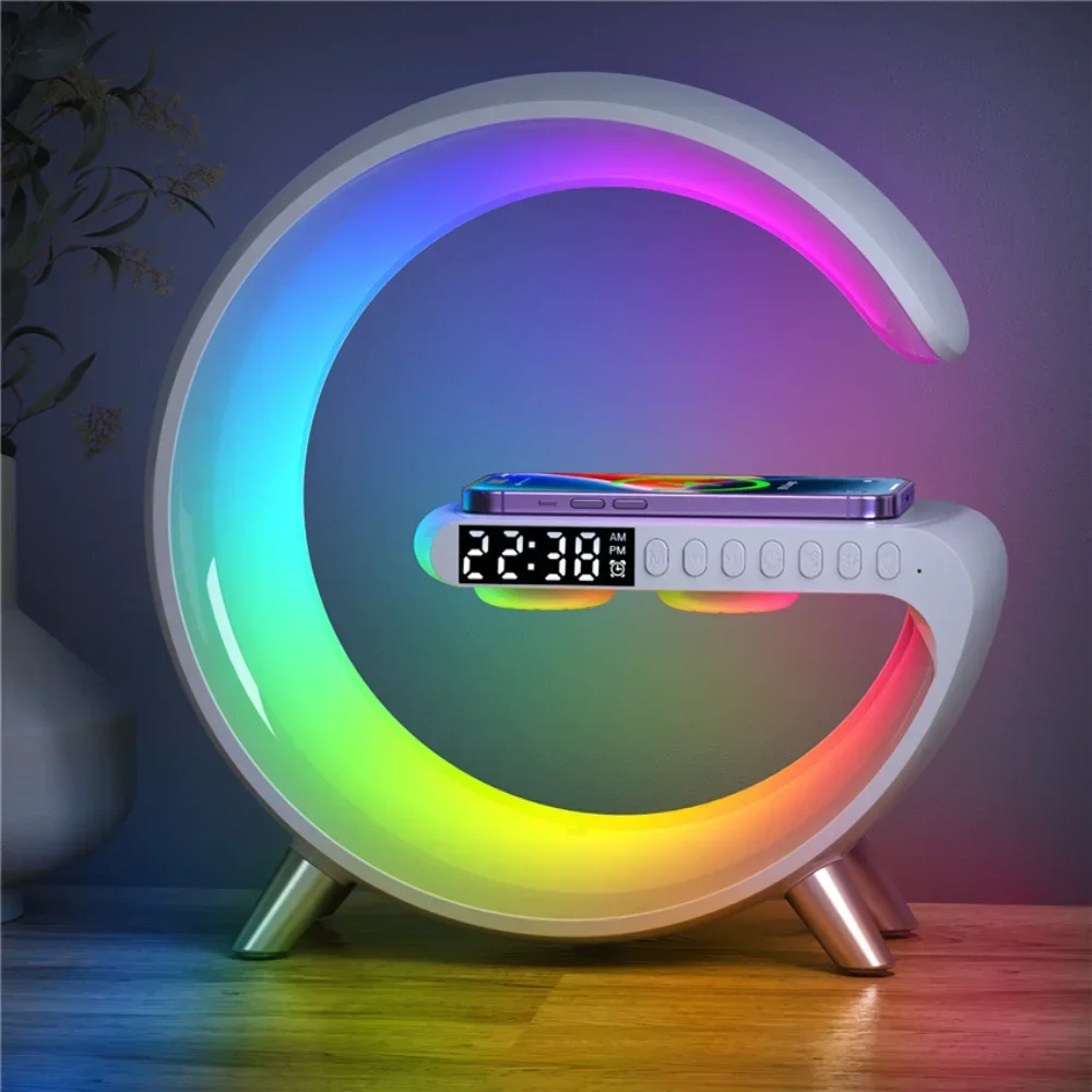 

Multifunctional Wireless Charger Alarm Clock Speaker APP Control RGB Night Light Charging Station For Iphone 11 12 13 14 Samsung