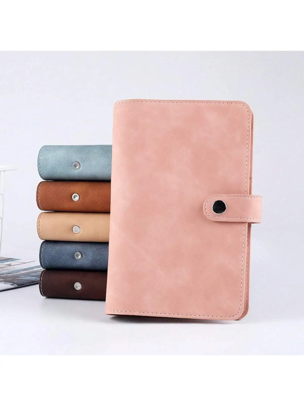 A6 Faux Leather Button Closure Loose Leaf Binder With Cash Envelope Pockets & Replacement Storage Bag ,Used for Bookkeeping, Sav 6