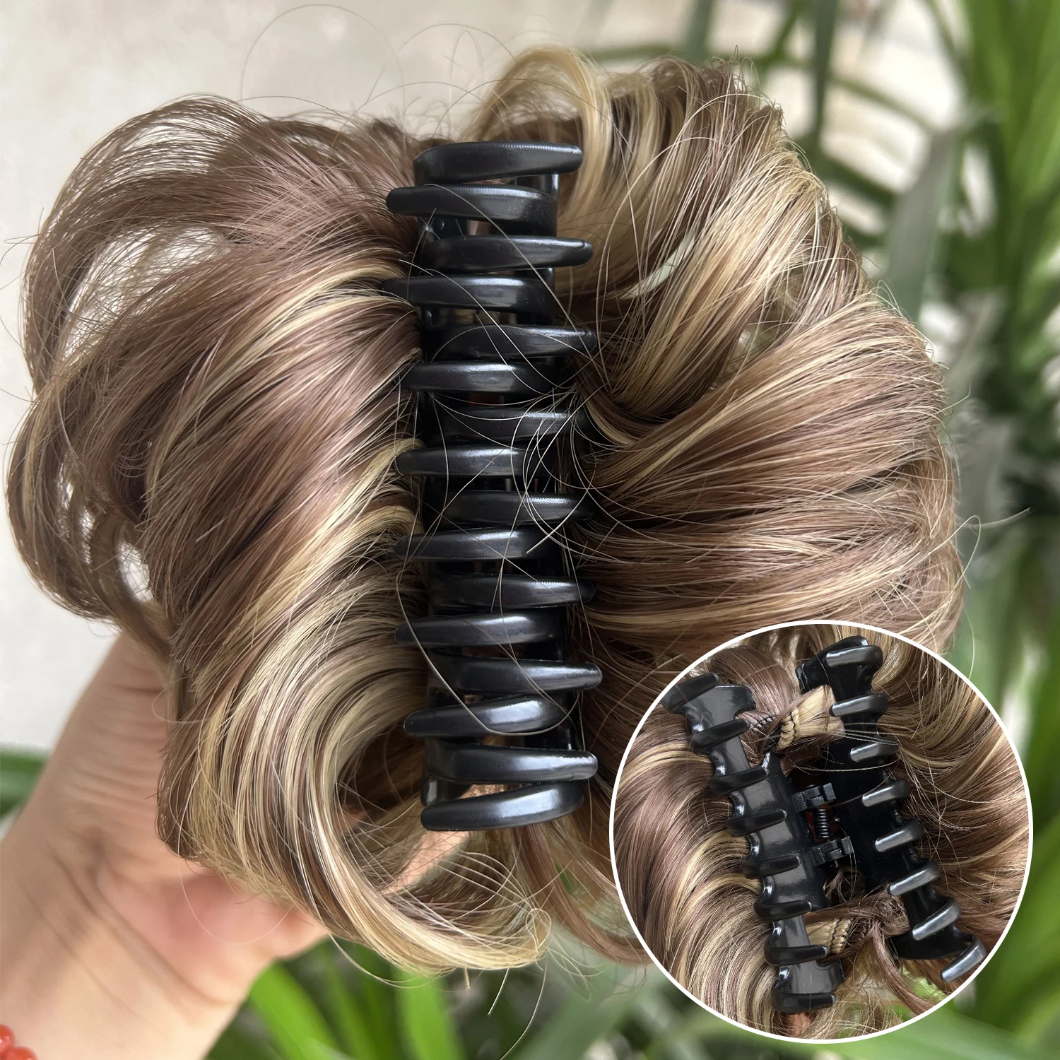 합성 클로 클립 메시 번 헤어피스 여성용 가벼운 웨이브 컬리 헤어 스크런치 익스텐션 다양한 경우에 사용 가능