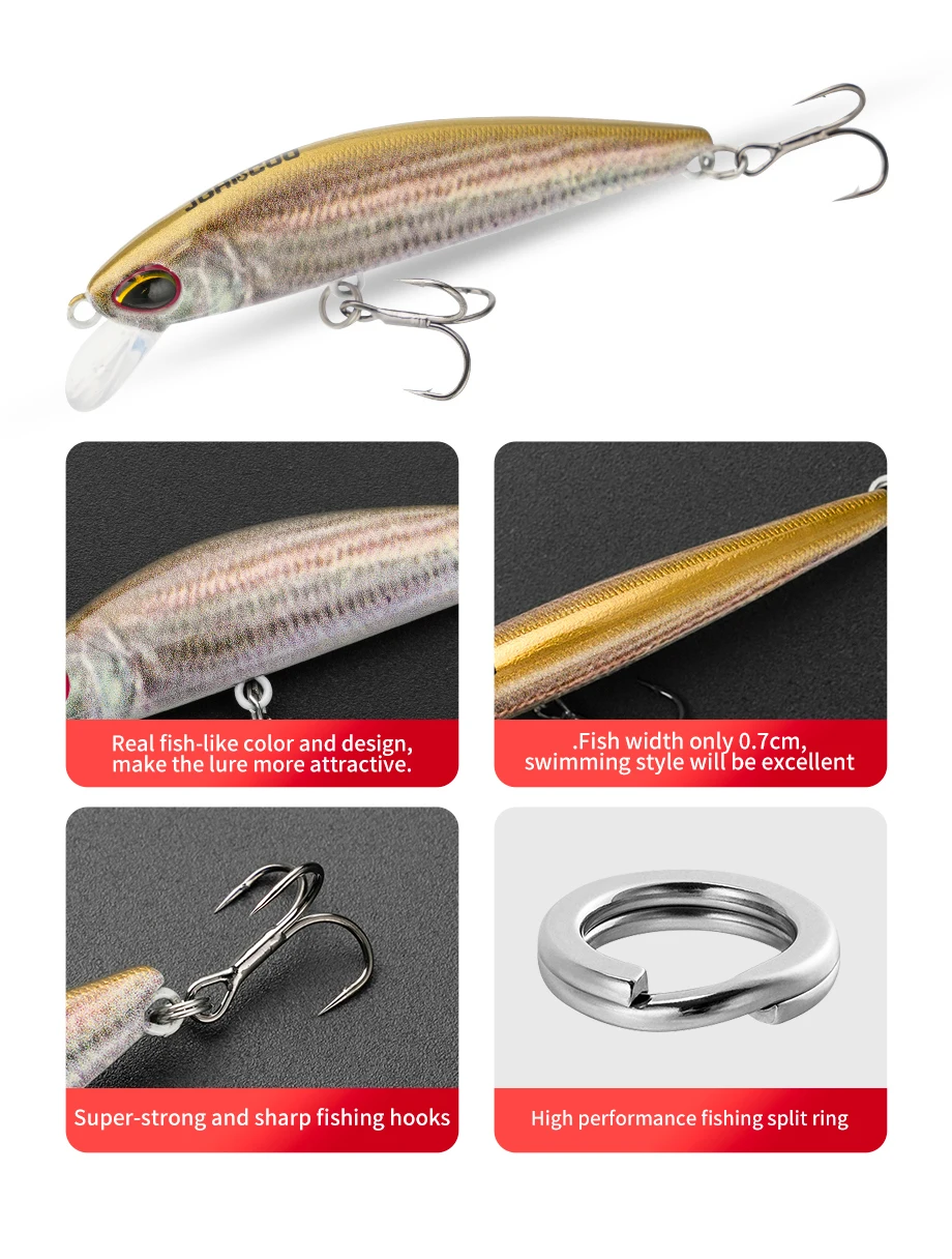 Johncoo 6 cm 8 g sinkende Minnow-Forellen-Angelköder, Raubtier-Köder, Barsch-Angelköder, Wobbler, Angelgerät – Detail 5