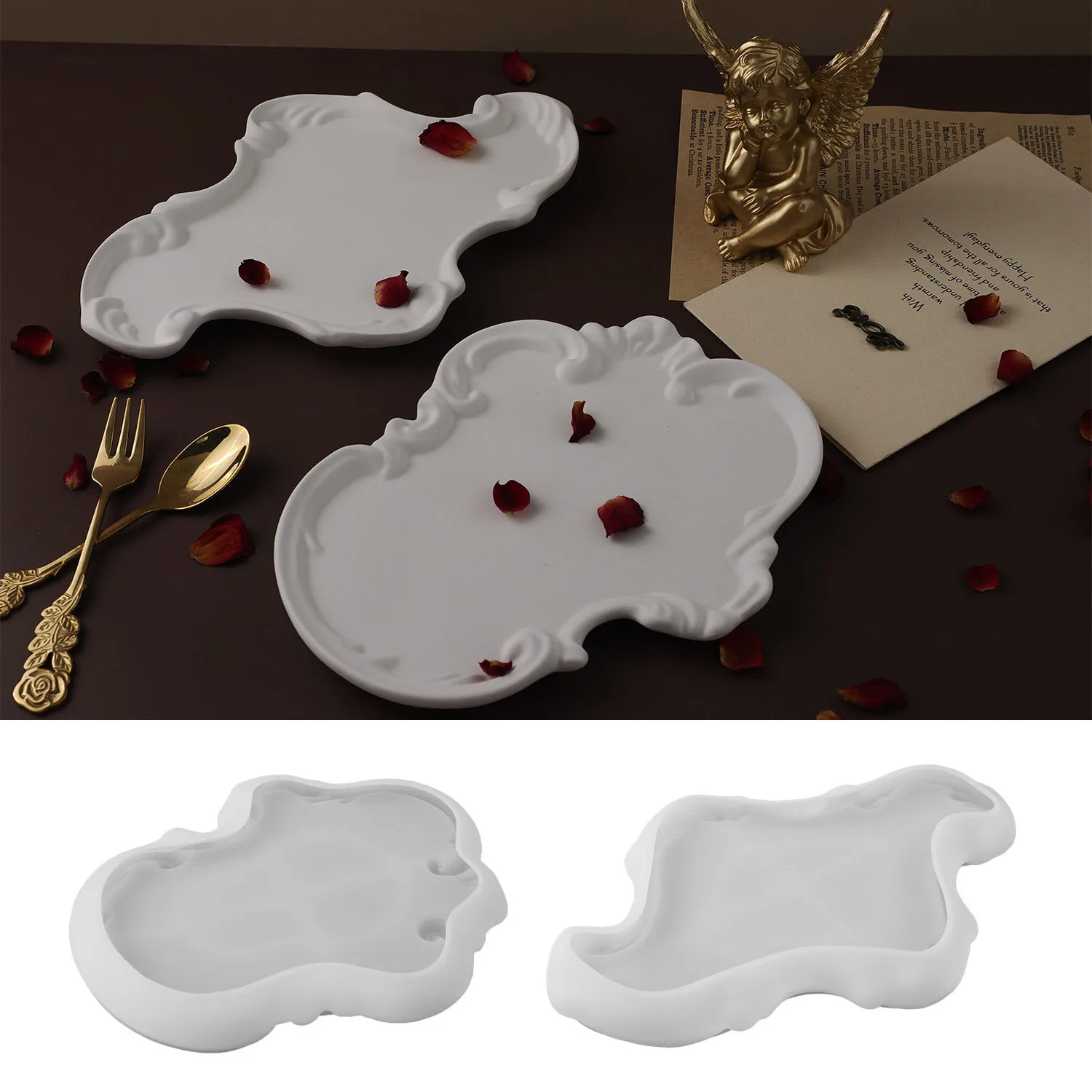 Tray Cement Silicone Molds DIY Flower Pot Base Storage Plate Concrete Plaster Coaster Crystal Gypsum Mold Home Deco Craft