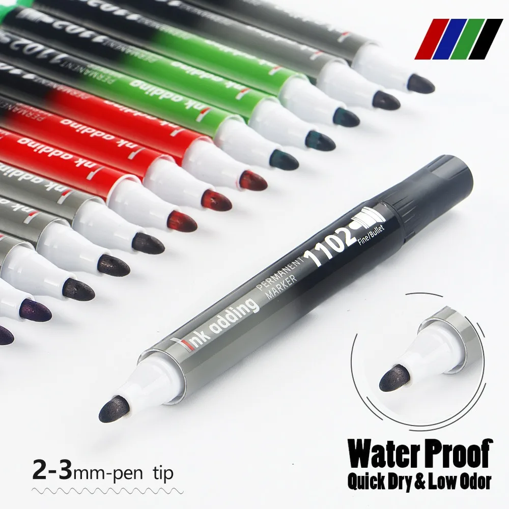 Ink Marker Pens 1/10/100pcs 2mm Red Blue Ink Black Permanent Marker Pens Fine Tip Waterproof Quick Drying Drawing Pens Wood Stone Metal Glass