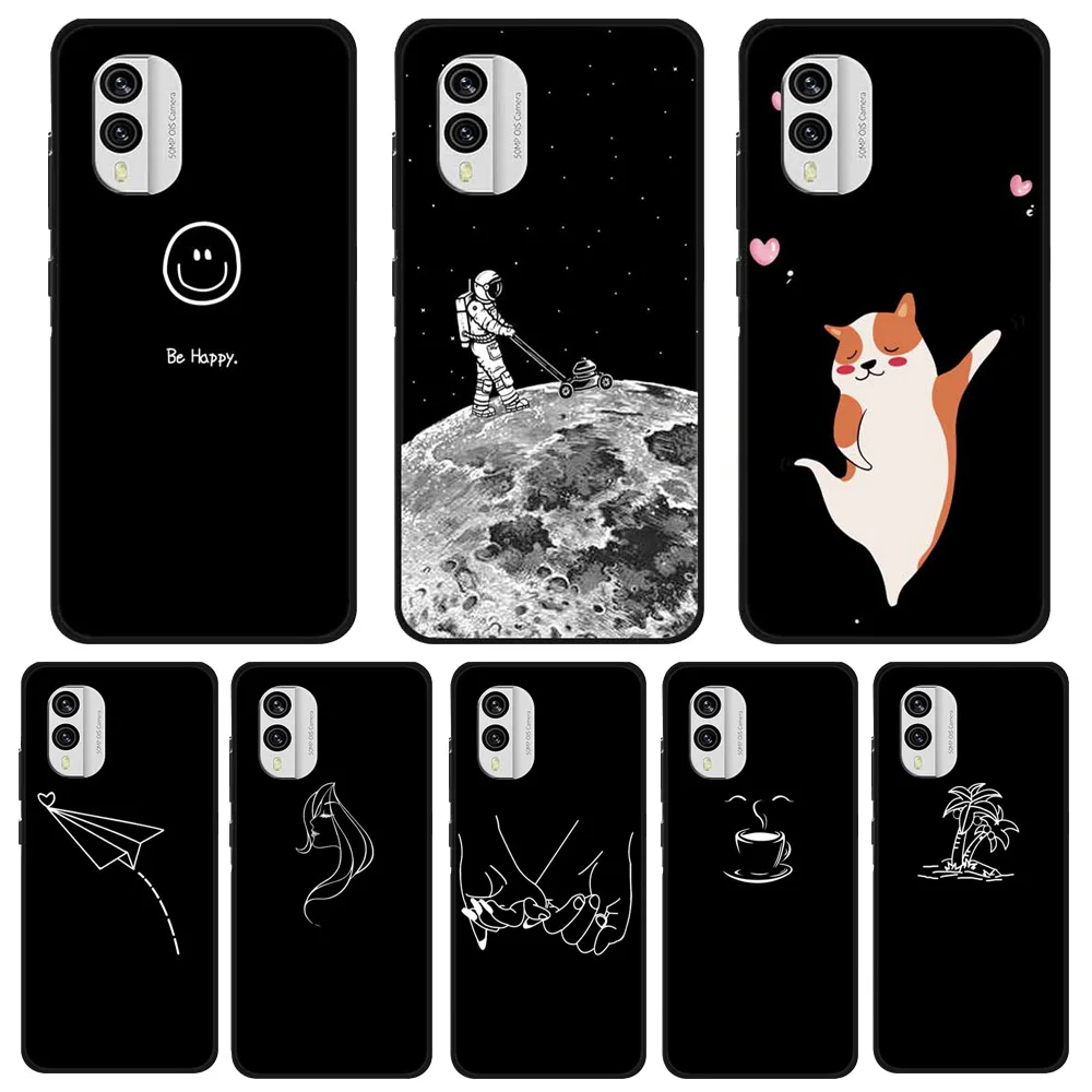 Per Nokia X30 Custodia Xr21 Soft Phone Cover Nera Per Nokia C32 C12 C02 C21 Plus Custodie Thin Tpu Coque Smile Face Love Print Fundas
