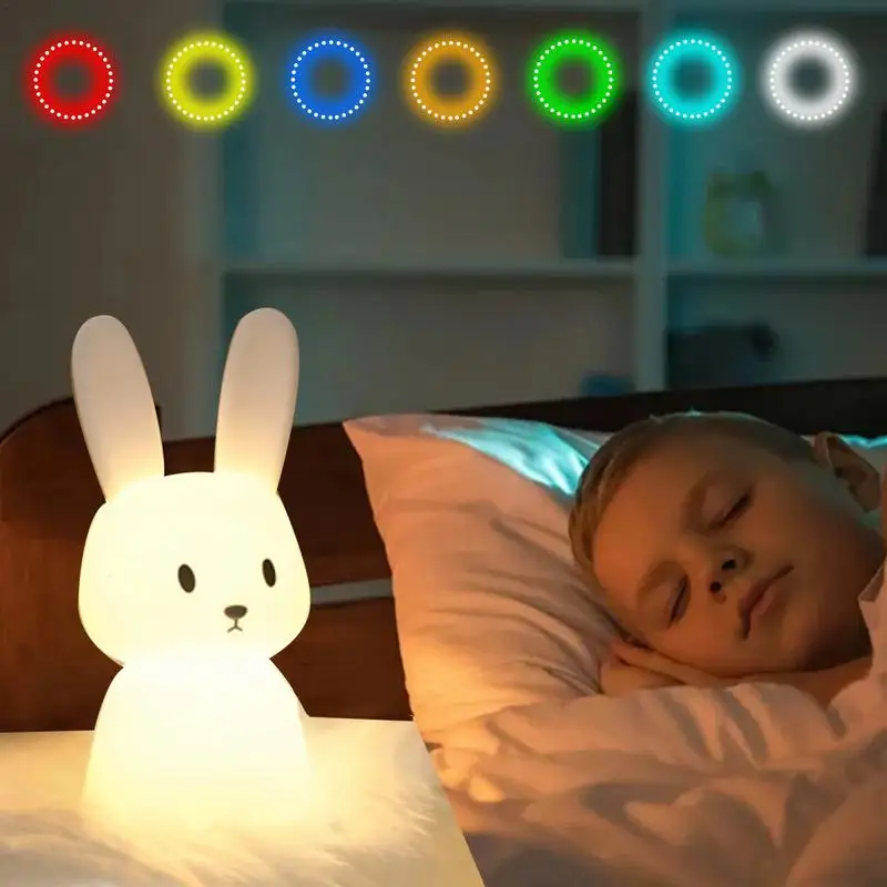 

Silicone Night Light Rabbit Night Light USB Charging Bunny Night Lamp Gifts 7 Colors Changing Bedside lamp Desktop Ornaments