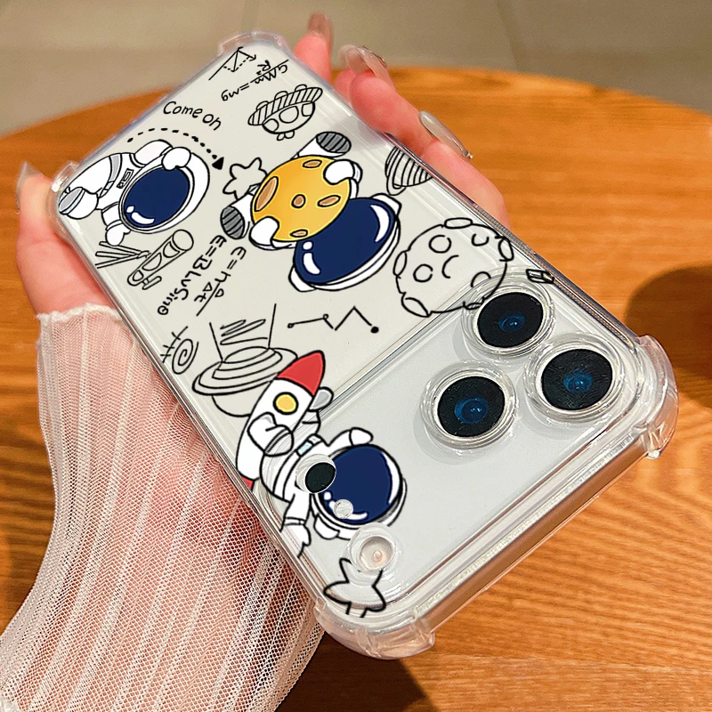 Astronaut Design Shockproof Clear TPU Phone Case with Card Slot Pocket
