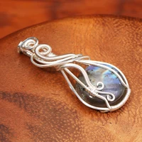 Labradorite arc-en-ciel pierre de lune pendentif en pierre précieuse fil de cuivre enveloppé Labradorite bijoux Labradorite collier avec chaîne et boîte 3