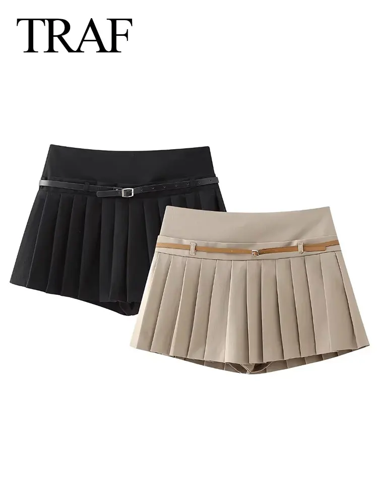 

TRAF 2024 Summer Women Fashion Culottes Trend Solid Tight Zipper Fly Short Skirt Woman Chic Streetwear Female Mini Shorts