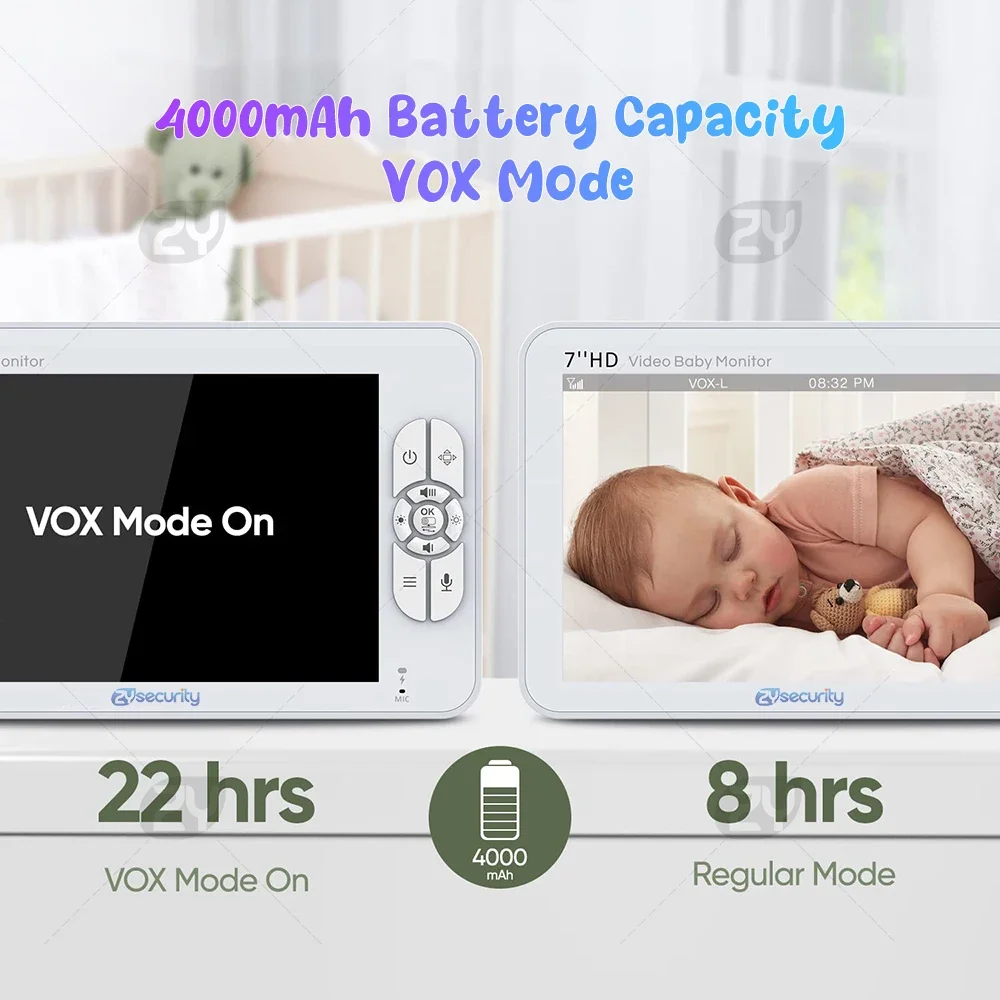 Baby Monitor with 2 Cameras 7" Large Display Audio and Video Surveillance 2-Way Talk 4000mAh Battery Infrared Night Vision VOX Sc1dd5452c6cf4e1ebb6cbe813b827600t