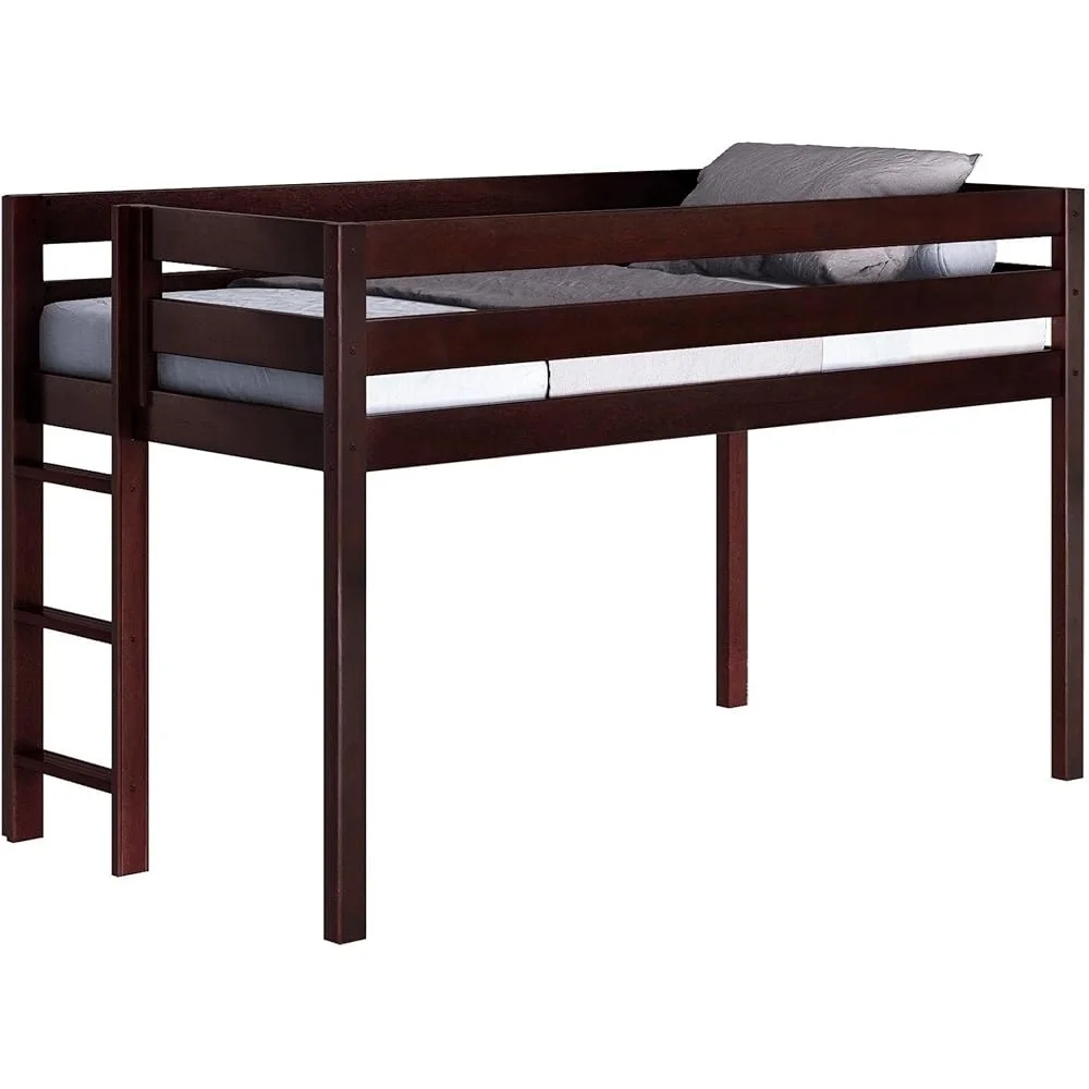 Contemporary Twin Low Loft Bed with End Ladder Solid Wood Cherry Slats Assembly Required Space Saving Kids Furniture 6
